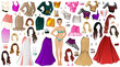Celebrity 2 Paper Doll with Clothes, Hairstyles and Accessories. Vector Illustration