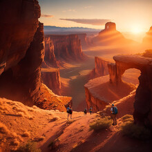 Travelers Exploring A Breathtaking Natural Wonder With A Wide-angle Lens