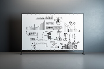 Poster - Creative business sketch on white poster in concrete interior. Success, work and idea concept.