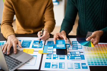 Wall Mural - ux graphic designer planning application process development prototype wireframe for web smart phone