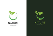 Growing Leaf Logo Icon Design, Circle Earth With Plant Graphic Element, Symbol, Sign For Green Earth Day, Nature Globe And Greening Earth Logo Template