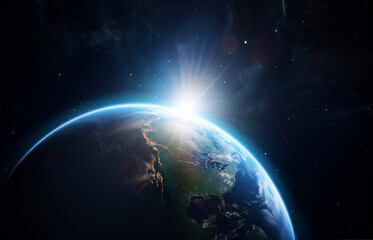 Wall Mural - earth, surface or sunrise in space, galaxy and universe for science research, astrology and planet e