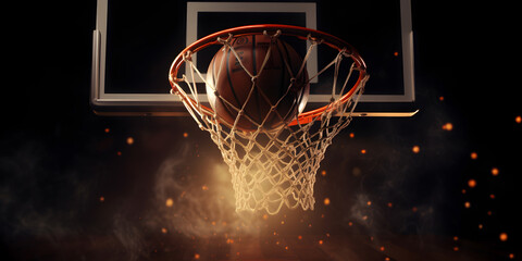 Wall Mural - Banner sports tournament Basketball, ball on dark background court, copy space. Generation AI