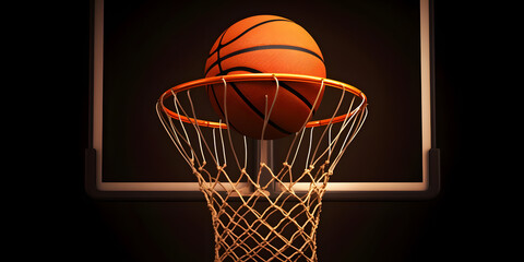 Wall Mural - Banner sports tournament Basketball, ball on dark background court, copy space. Generation AI