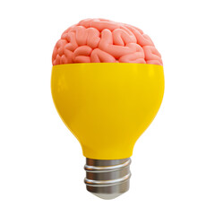 Poster - 3d minimal problem-solving concept. innovative sign. creative thinking. learning symbol. lightbulb with a brain. 3d illustration.