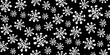 Christmas seamless pattern with white silhouettes of snowflakes in childlike naive scribble style on black. For greeting card, gift packaging., wrapping paper.