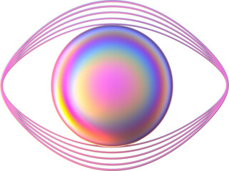 Wall Mural - 3D abstract iridescent eye in a surreal style with a transparent background