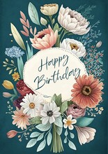 Birthday Floral Postcard Design A5 Created With Generative AI Tools