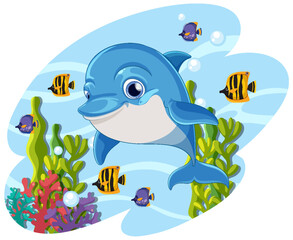 Wall Mural - Happy dolphin underwater template isolated