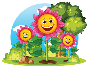 Wall Mural - Happy Sunflower with Smiling Face