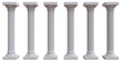 Six marble pillars columns ancient Greek isolated on transparent background, PNG.