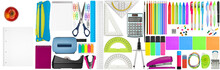 Big Set Collection Of Colorful School Office Supplies Stationery Isolated  White Background Study Education Business Concept