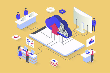 Leinwandbilder - cloud computing concept in 3d isometric design. network computing technology, data storage and uploa