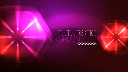 Glowing neon hexagons in dark space. Digital technology cyberspace hi-tech techno abstract background template