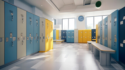 Wall Mural - Colorful locker in school hallways created with Generative AI