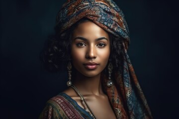 portrait of a beautiful ethnic woman, created with generative ai