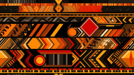 Sticker - Seamless pattern background inspired by African tribal patterns with bold color palette intricate geometric shapes and tribal symbols