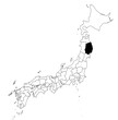 Vector map of the prefecture of Iwate highlighted highlighted in black on the map of Japan.