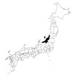 Vector map of the prefecture of Niigata highlighted highlighted in black on the map of Japan.
