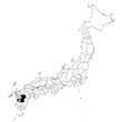 Vector map of the prefecture of Kumamoto highlighted highlighted in black on the map of Japan.