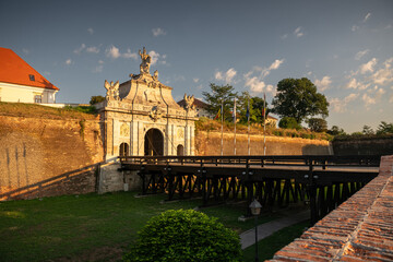 sunrise over alba iulia fortress in transylvania. beautiful wide angle photo with this building land