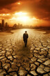 © Degimages - Drought, drought and global warming concept with men. Cracked ground.