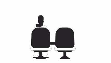 Fototapete - woman waiting in chair bw animation. animated isolated 2d black white lady. seats at airport. cartoo