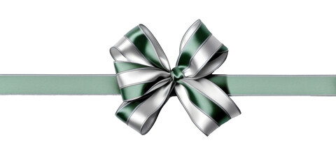 Wall Mural - green ribbon and bow with white and silver isolated against transparent background