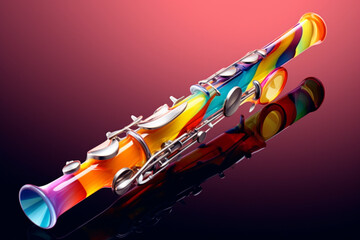 Poster - An image portrays an abstract geometric style illustration of a flute, where its slender body is depicted as a series of elongated geometric shapes in harmonious colors. Generative AI technology