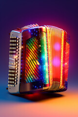 Fototapete - An abstract geometric style rendering of a Accordion, with its curved body and strings composed of intersecting geometric shapes and soft, soothing color gradients. Generative AI technology