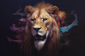 Poster - A captivating image showcases a surreal fusion of a lion skull and a bird's beak, creating a unique and fantastical creature that symbolizes both strength and freedom. . Generative AI technology
