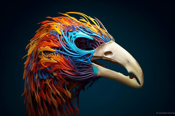 Poster - A trending image depicts an artistic interpretation of a bird skull, with abstract and flowing lines that capture. Generative AI technology