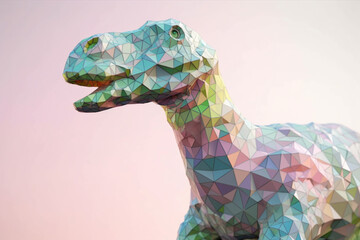 Poster - A pastel-colored geometric-style Apatosaurus artwork with intricate geometric shapes and soft pastel hues. Generative AI technology