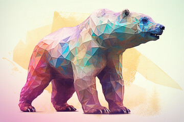 Poster - A pastel-colored geometric-style Giant Ground Sloth artwork with intricate geometric shapes and soft pastel hues. Generative AI technology