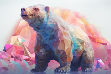 Poster - A pastel-colored geometric-style Giant Ground Sloth artwork with intricate geometric shapes and soft pastel hues. Generative AI technology