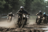 Fototapeta Konie - motocross race in muddy dirt arena ,generative ai