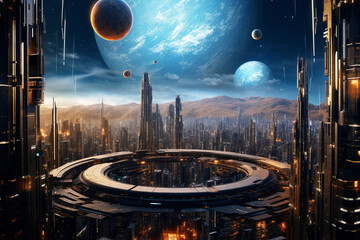 Poster - a futuristic and geometrically inspired planet, with sharp angles and intricate details, capturing t