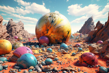 Aufkleber - celestial landscapes, creating a surreal and visually captivating representation of an abstract planet. Generative AI technology
