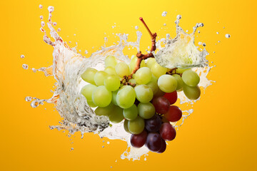 Fototapete - An vibrant photograph Chenin Blanc grape splashed in bright paint, contemporary background. Generative AI technology