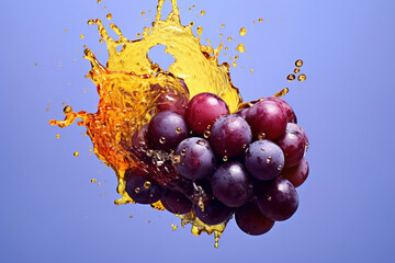 Fototapete - An vibrant photograph Nebbiolo grape splashed in bright paint, contemporary background. Generative AI technology