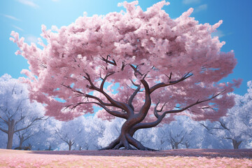 Poster - A pastel-colored Cherry tree with a majestic mane, rendered in soft hues of pink, purple, and blue, exuding a serene and regal presence. Generative AI technology