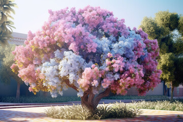 Poster - A pastel-colored Lemon tree with a majestic mane, rendered in soft hues of pink, purple, and blue, exuding a serene and regal presence. Generative AI technology