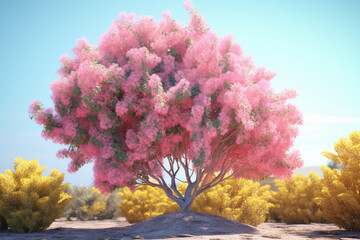 Poster - A pastel-colored Lemon tree with a majestic mane, rendered in soft hues of pink, purple, and blue, exuding a serene and regal presence. Generative AI technology