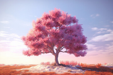 Poster - A pastel-colored Orange tree with a majestic mane, rendered in soft hues of pink, purple, and blue, exuding a serene and regal presence. Generative AI technology