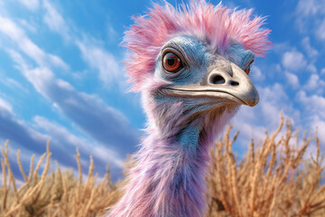 Poster - A pastel-colored Moa with a majestic mane, rendered in soft hues of pink, purple, and blue, exuding a serene and regal presence. Generative AI technology