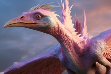 Aufkleber - A pastel-colored Pteranodon with a majestic mane, rendered in soft hues of pink, purple, and blue, exuding a serene and regal presence. Generative AI technology