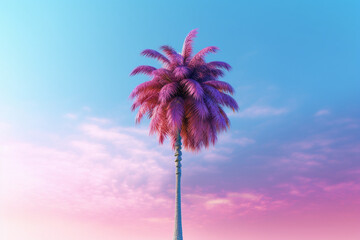 Aufkleber - A pastel-colored Palm tree with a majestic mane, rendered in soft hues of pink, purple, and blue, exuding a serene and regal presence. Generative AI technology