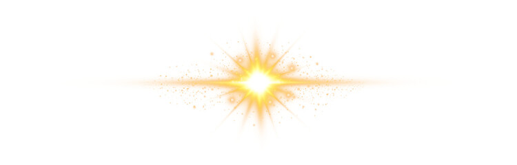 Wall Mural - Golden star and sparks isolated on transparent background. Flares and sunbursts. Glowing light effects. PNG.