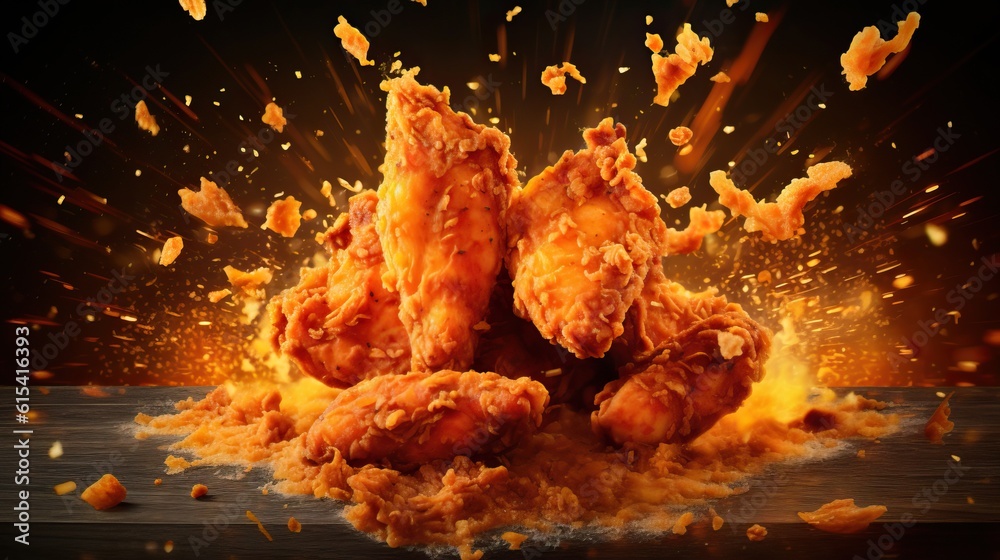 Chicken Explosion Cinematic Explosion of some Chicken Wings, Eyecatching and suggested ...