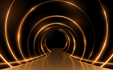 Wall Mural - Golden rings tunnel with platform background
